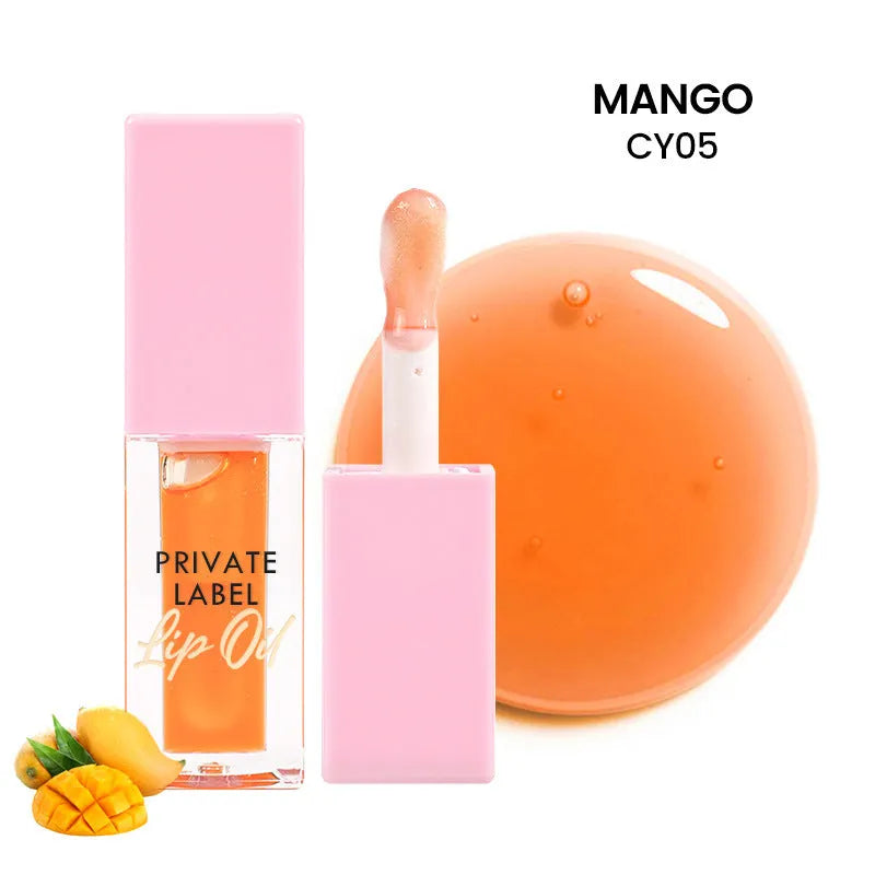 Set of six transparent lip gloss tubes in shades Bird of Paradise, Cherry, Coral, Mango, Strawberry, Watermelon
