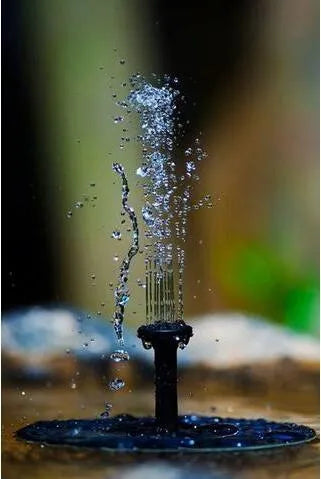 Black solar garden fountain with mercury floating design and four spray nozzles for ponds