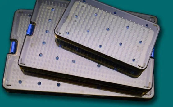 A silicone disinfection box in three different sizes for UV sterilisation wipes.