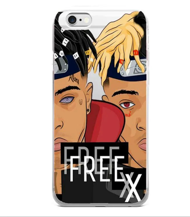 Transparent matte iPhone case featuring an Xxxtentacion graphic design, showing half-wrapped sides.