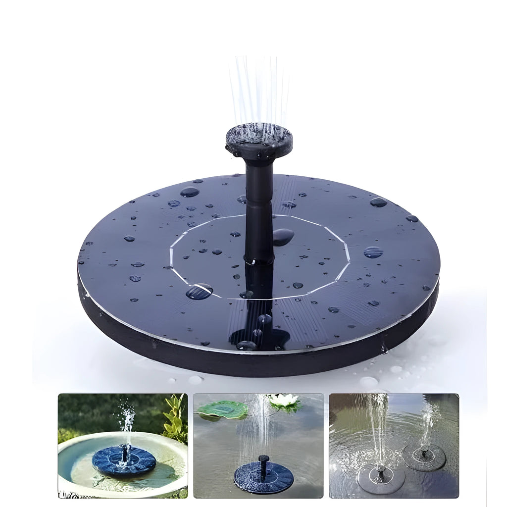 Black solar garden fountain with mercury floating design and four spray nozzles for ponds