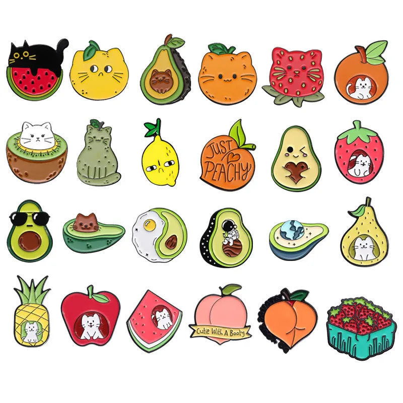 Colourful cartoon fruit and letter design metal brooch on zinc alloy pin
