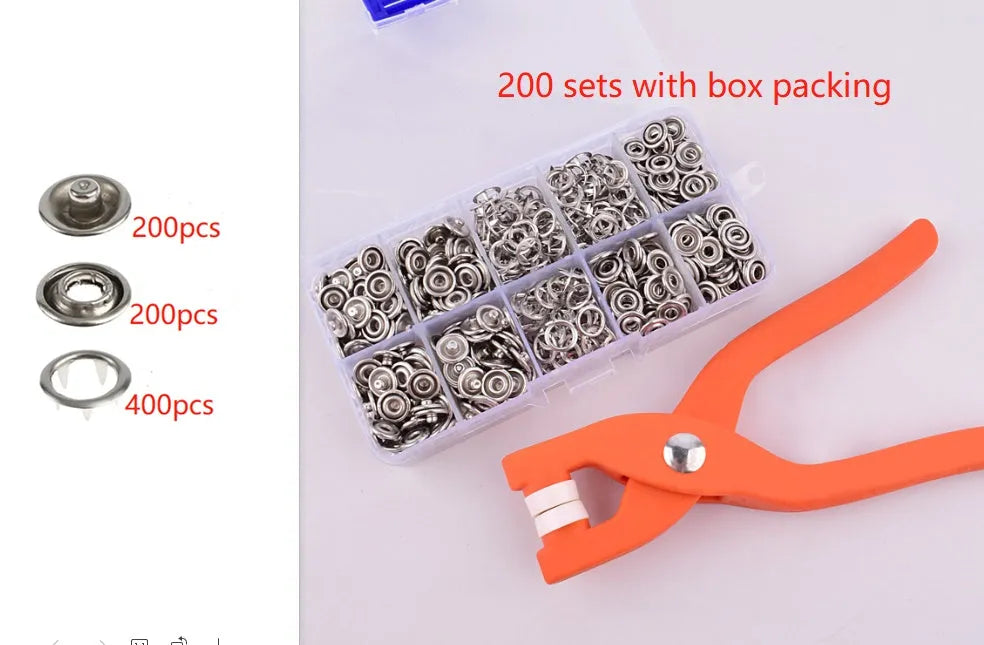Stainless steel five claw clothing button with pliers tool for no-sew garment repair