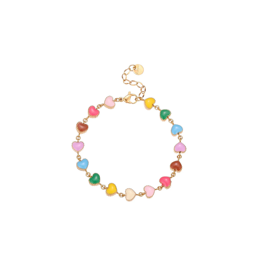 Love heart-shaped stainless steel bracelet with colourful oil titanium electroplated finish in gold colour