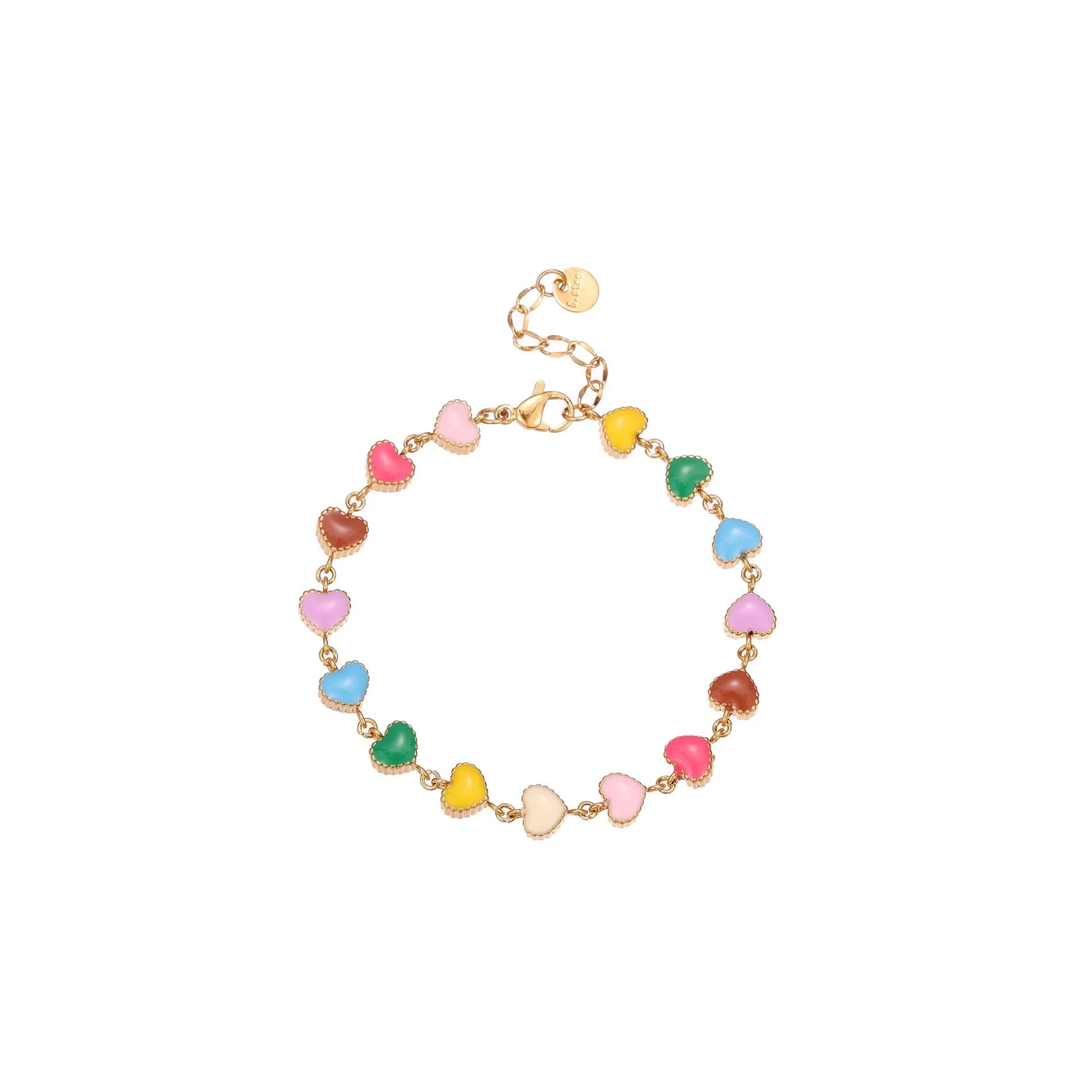 Love heart-shaped stainless steel bracelet with colourful oil titanium electroplated finish in gold colour