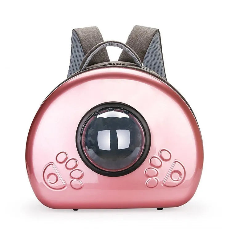 Transparent space capsule cat carrier bag in PC canvas, shown in Rose Gold, Luxury Silver, and Champagne Gold colour variants.