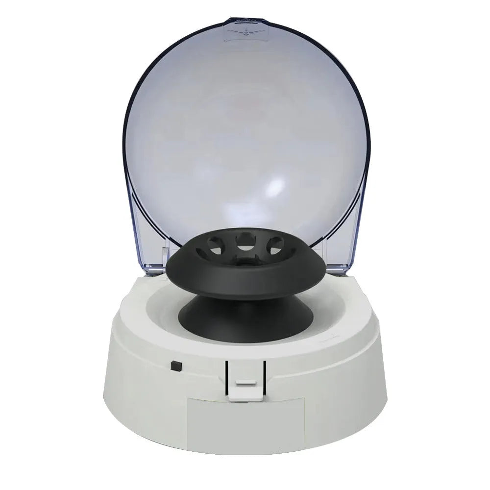 Mini laboratory centrifuge device showing compact 157x170x120mm dimensions with 7000rpm specification