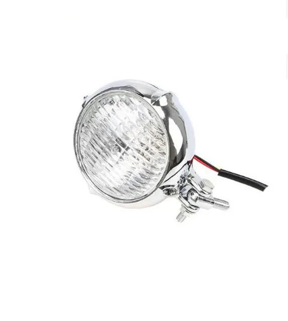 Harley-style retro motorcycle headlight with black electroplated aluminium housing and 8cm diameter