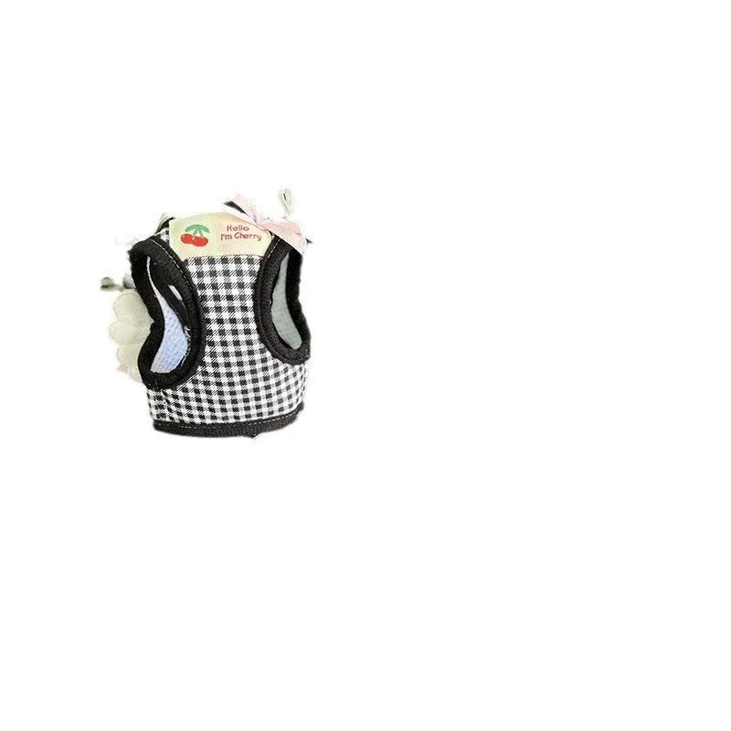 Cotton chest and back dog harness with hand-holding rope in black or pink colour for small dogs
