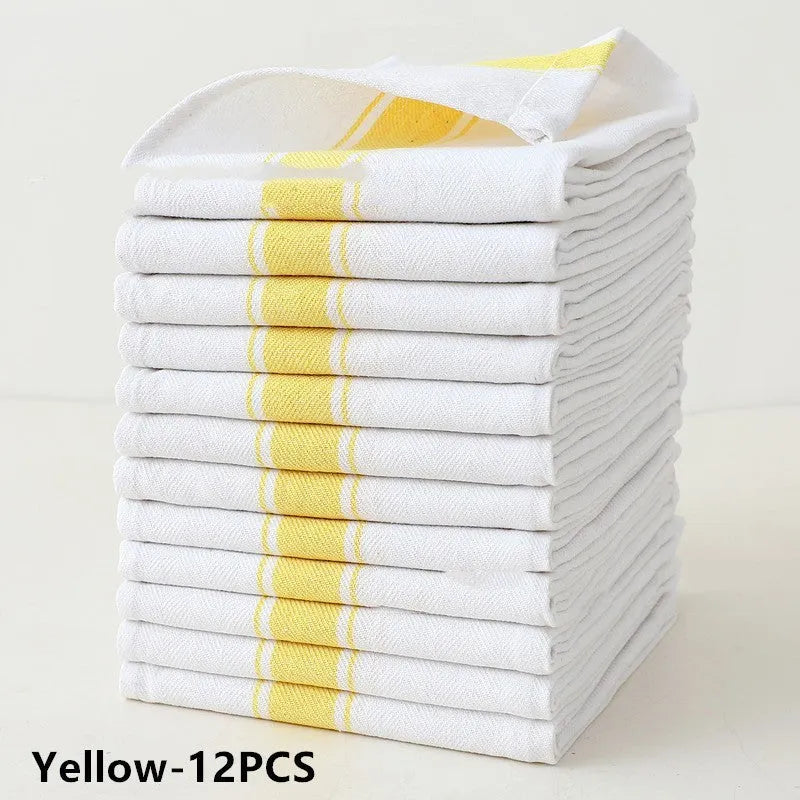 Cotton polyester blended kitchen dish towels with striped pattern in assorted colours