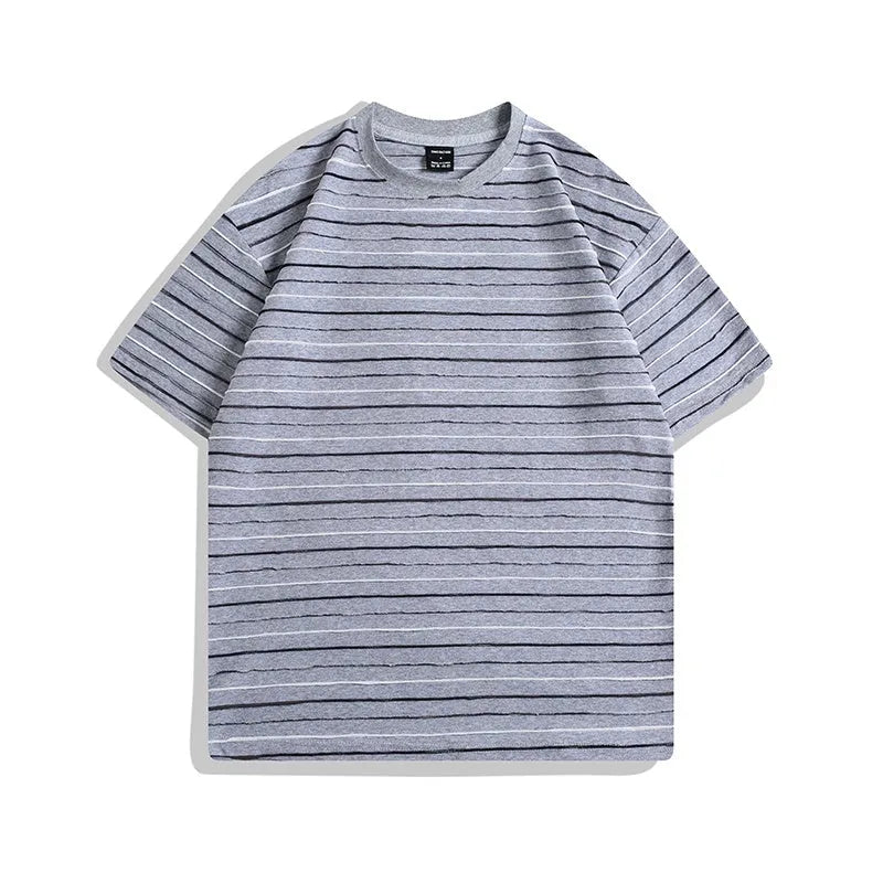 Loose fit striped couple T-shirt in apricot colour with round neck and half sleeves