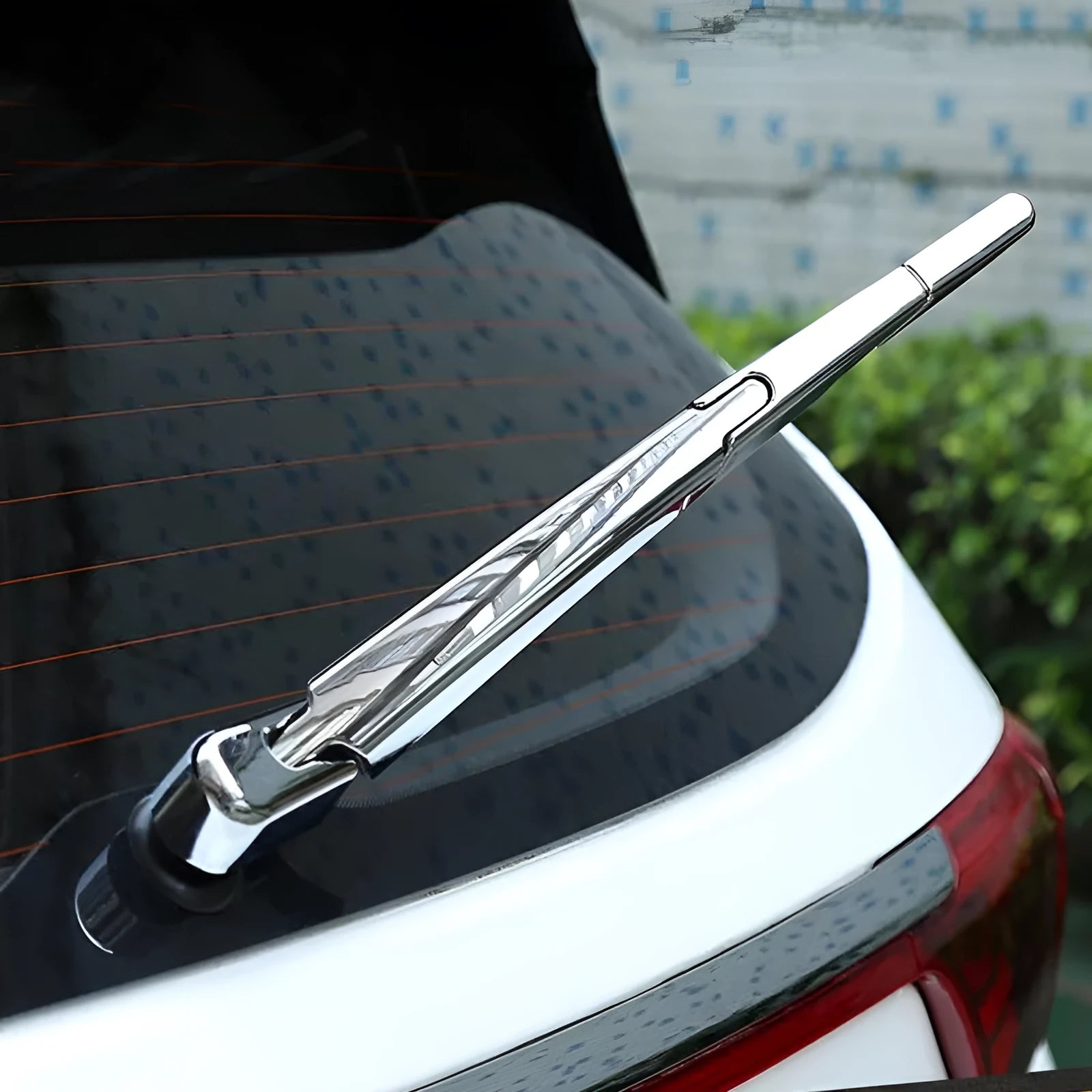 Set of four silvery ABS plastic rear window wiper cover trims for Hyundai cars.
