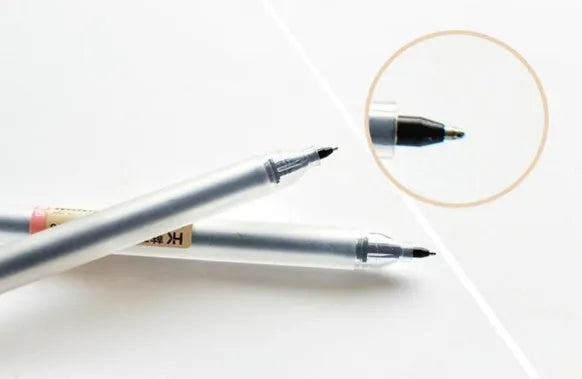 12 Muji gel pens with 0.5mm nibs showing ink prevention mechanism