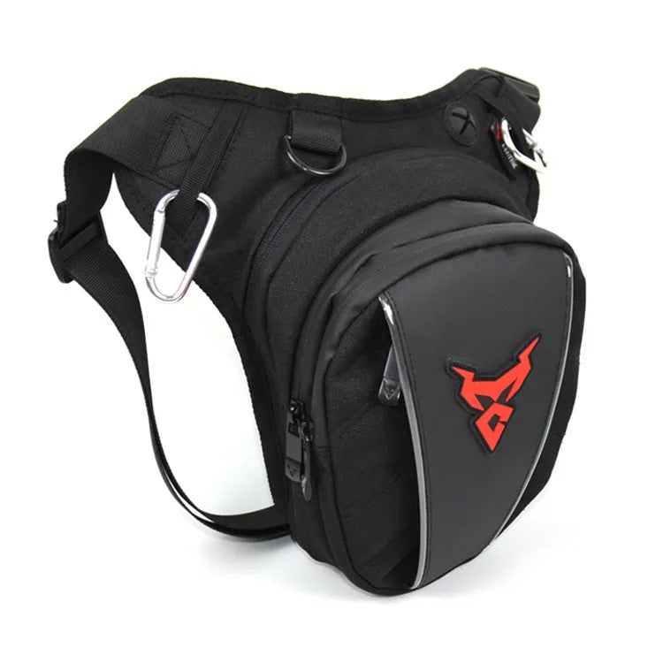 Motorcycle leg bag in knight bag styling with 1200D Oxford cloth construction and crossbody mounting