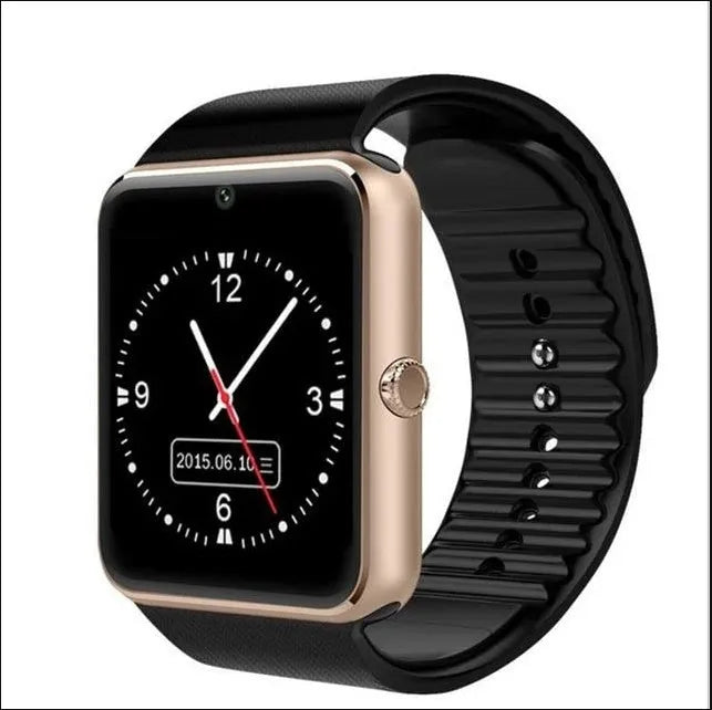Black smart watch with 1.54 inch display on a silicone strap, showing a watch face and fitness data.