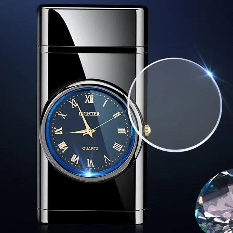 Electronic watch design metal cigarette lighter with wind-resistant ignition and LED flashing lamp