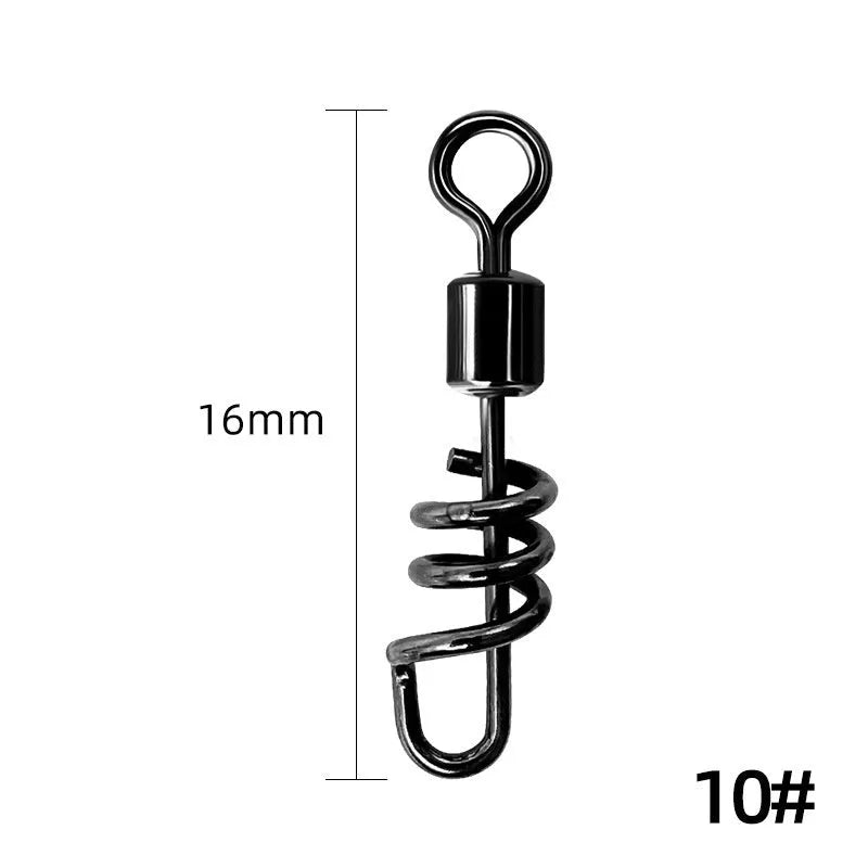 Stainless steel and copper fishing swivel connector with 8-shaped ring in seven colour-coded sizes.