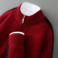 Half zip round neck wool sweater in slim fit for plus size available in four colours