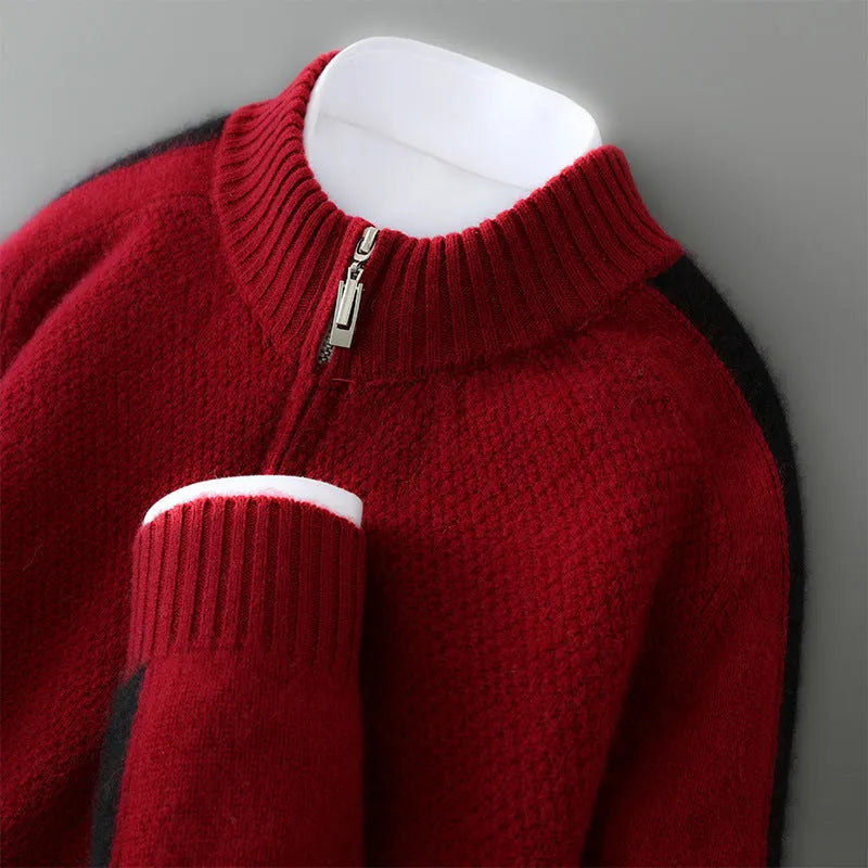 Half zip round neck wool sweater in slim fit for plus size available in four colours