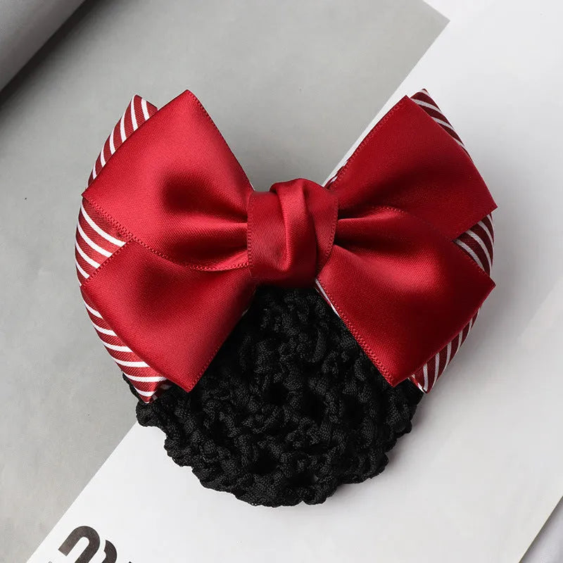 Professional two-bow mesh hair clip for female workers in various colours.