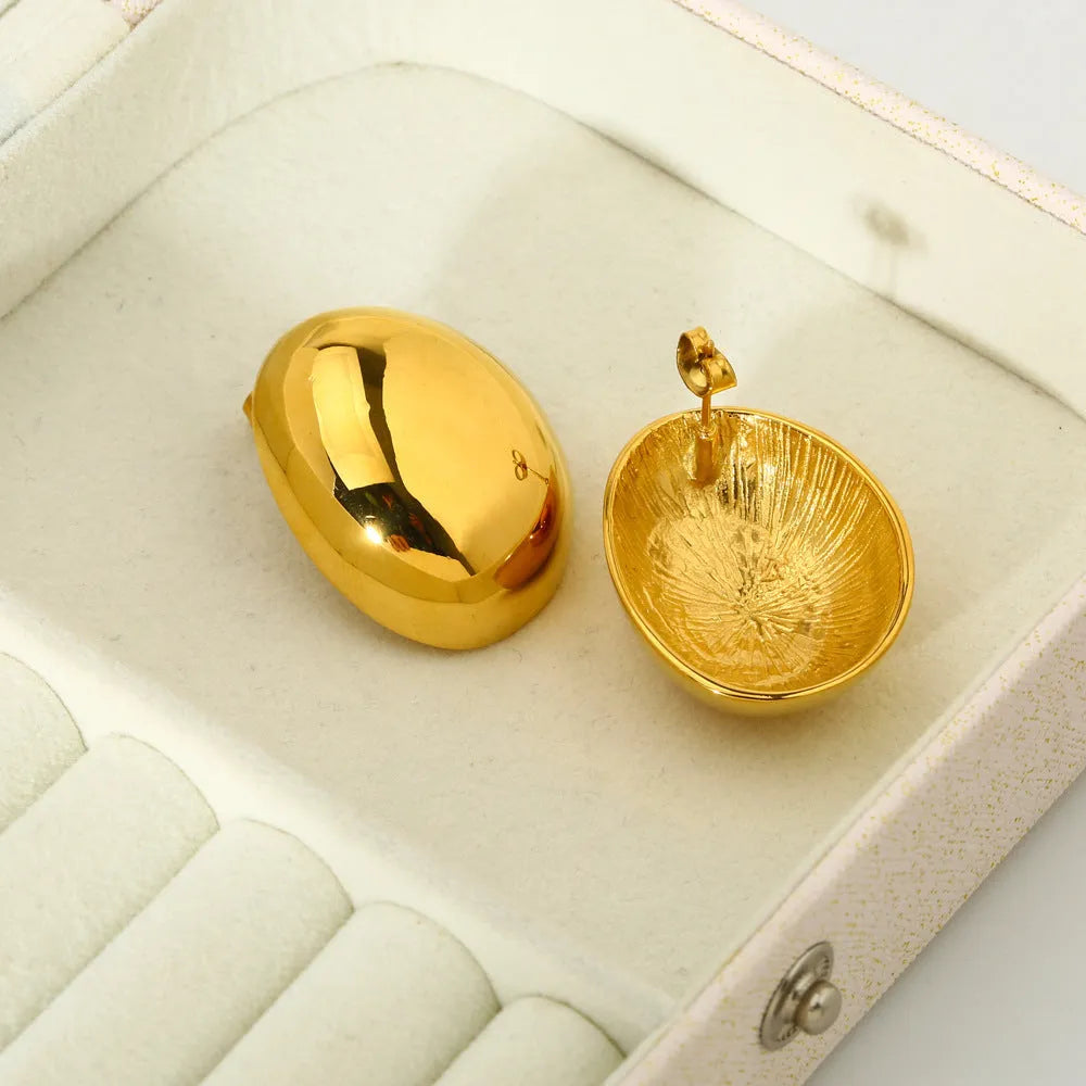 Geometric stainless steel ear studs with 18K gold plating and glazed surface