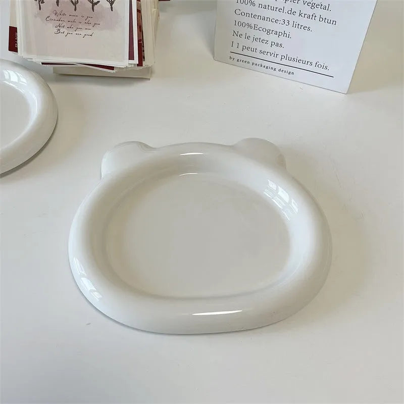 White ceramic plate with bear or doodle design in 15cm or 20cm round size