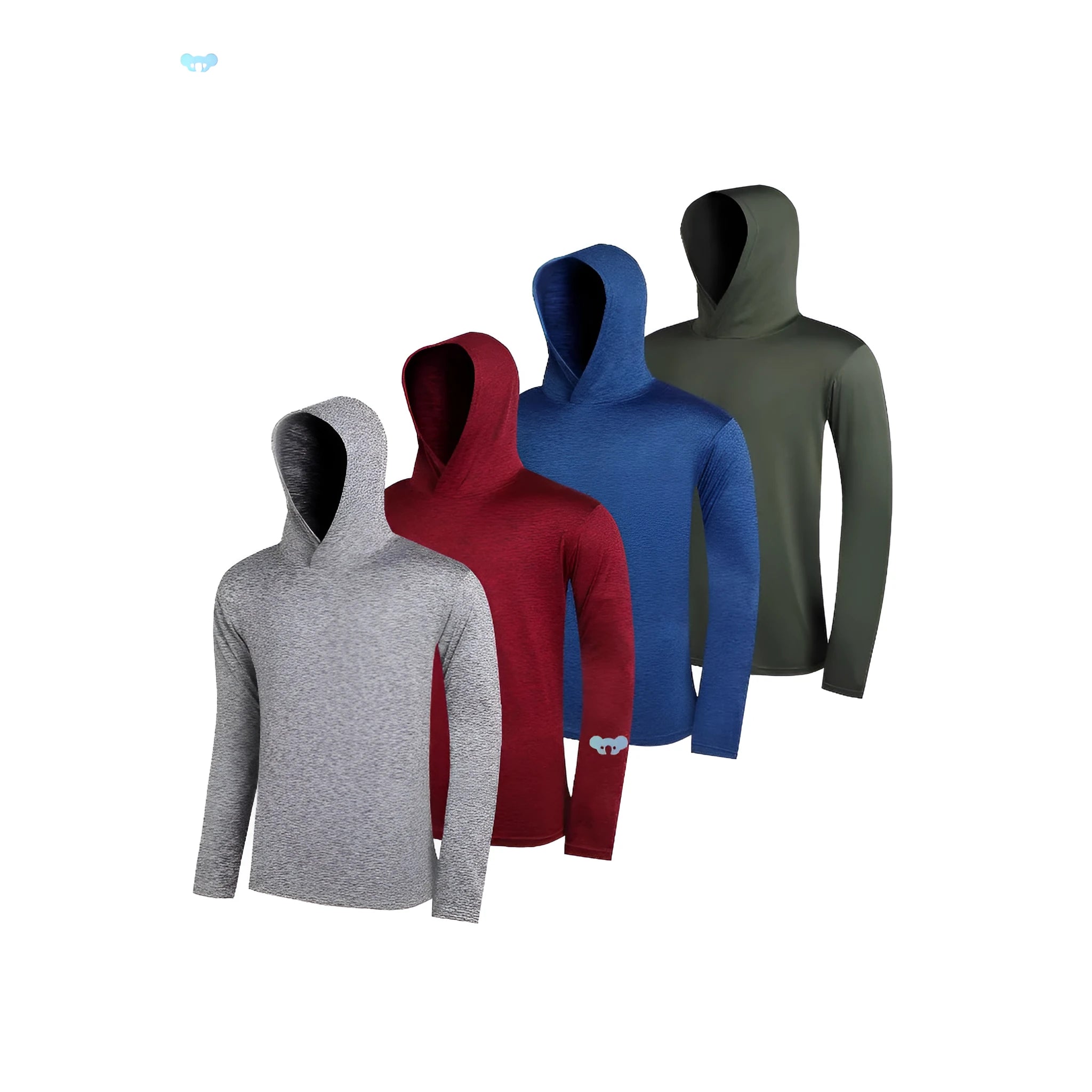 4-piece men's lightweight polyester hoodie set displayed in multiple colour options with size range S to XXXL