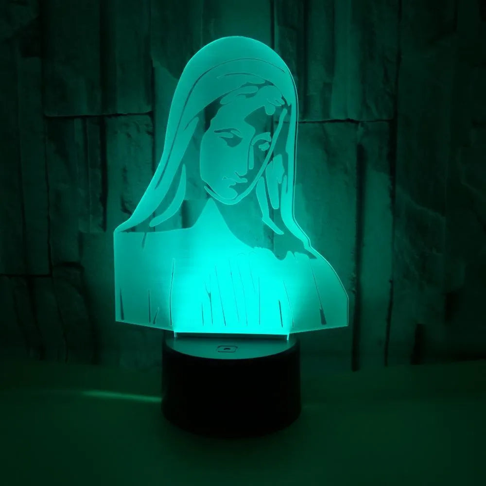 3D LED night light with dual ring pattern glowing in colour on ABS base
