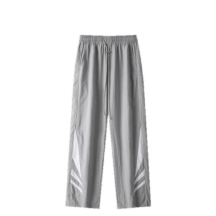 Men's grey straight leg casual trousers with elastic waist for plus size summer sports wear