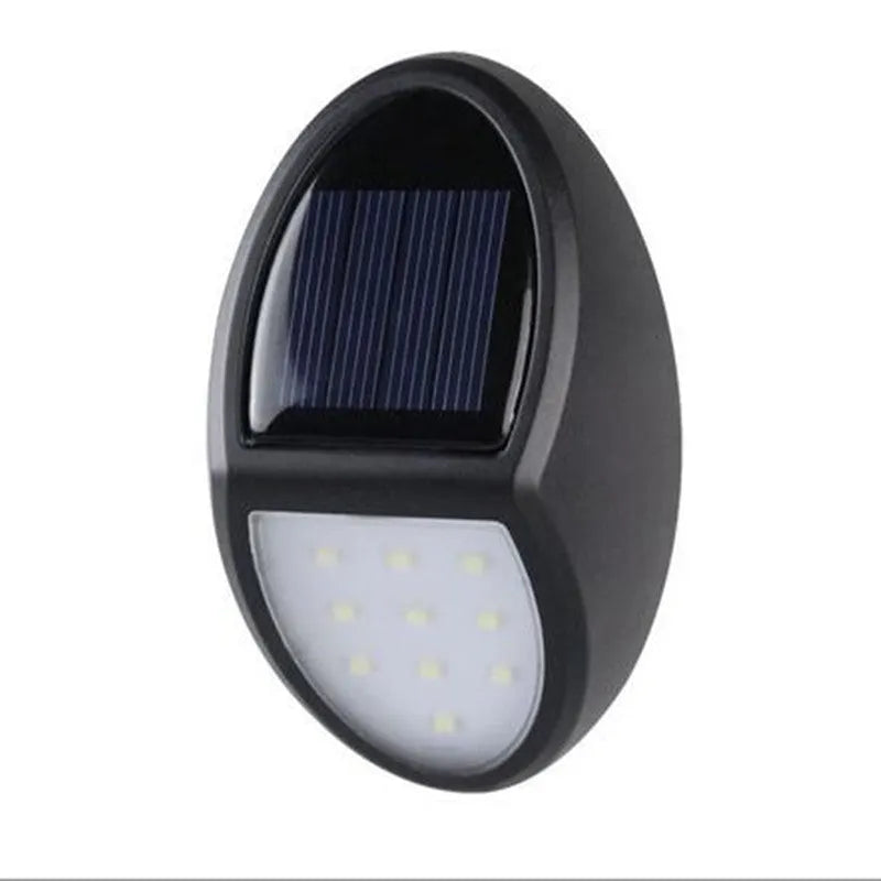 Black LED solar wall light measuring 75x120mm with auto sensor and 8 hour battery life