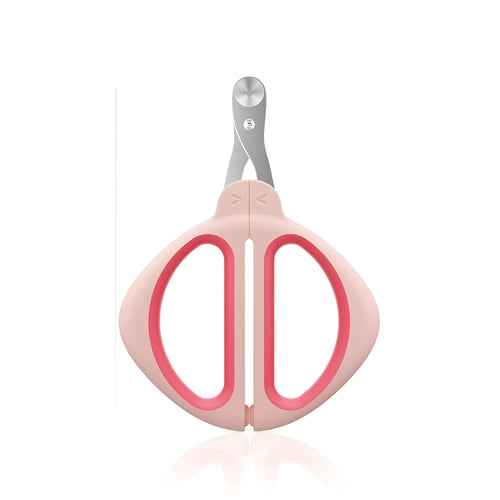 Blue cat nail clipper with positioning round hole and non-slip handle for safe pet grooming