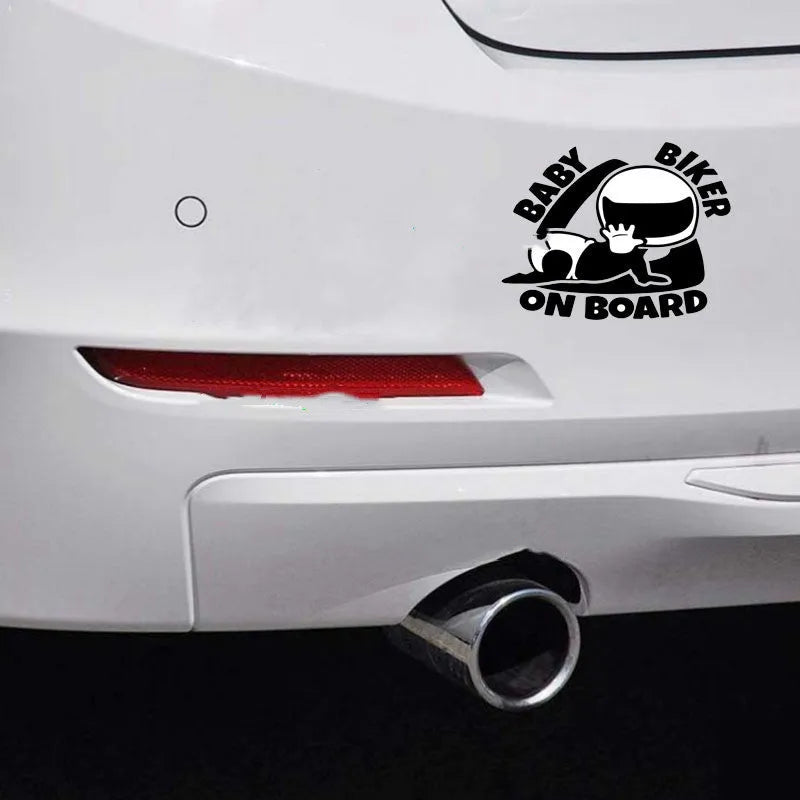 Black and white reflective BABY ON BOARD car safety sticker measuring 14.5 by 15 centimetres.
