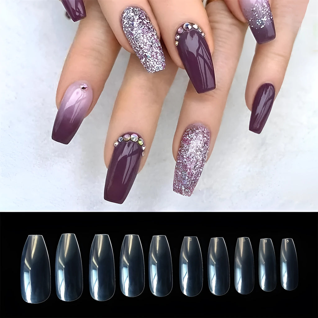 500 clear natural ABS false nails in 10 sizes for professional or home nail application