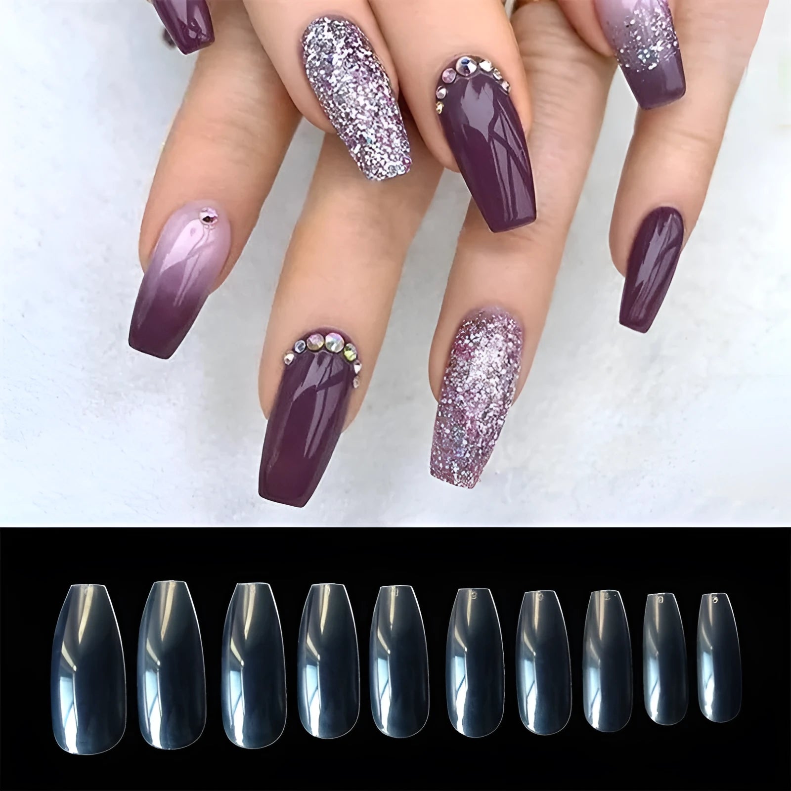 500 clear natural ABS false nails in 10 sizes for professional or home nail application