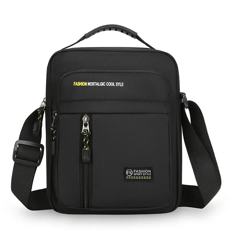 Men's green nylon crossbody messenger bag with casual outdoor styling