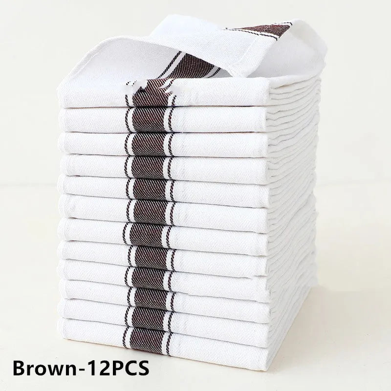 Cotton polyester blended kitchen dish towels with striped pattern in assorted colours