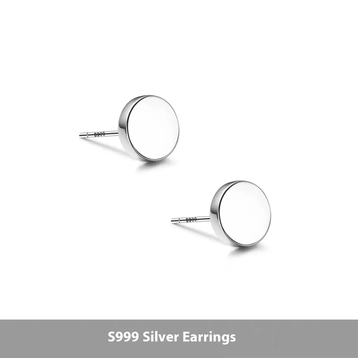 S999 sterling silver flat ear bone studs in silver and black colours, showing six size options from 3mm to 8mm diameter