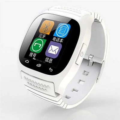Smart Bluetooth sports watch in black, white, and blue colours compatible with iOS and Android