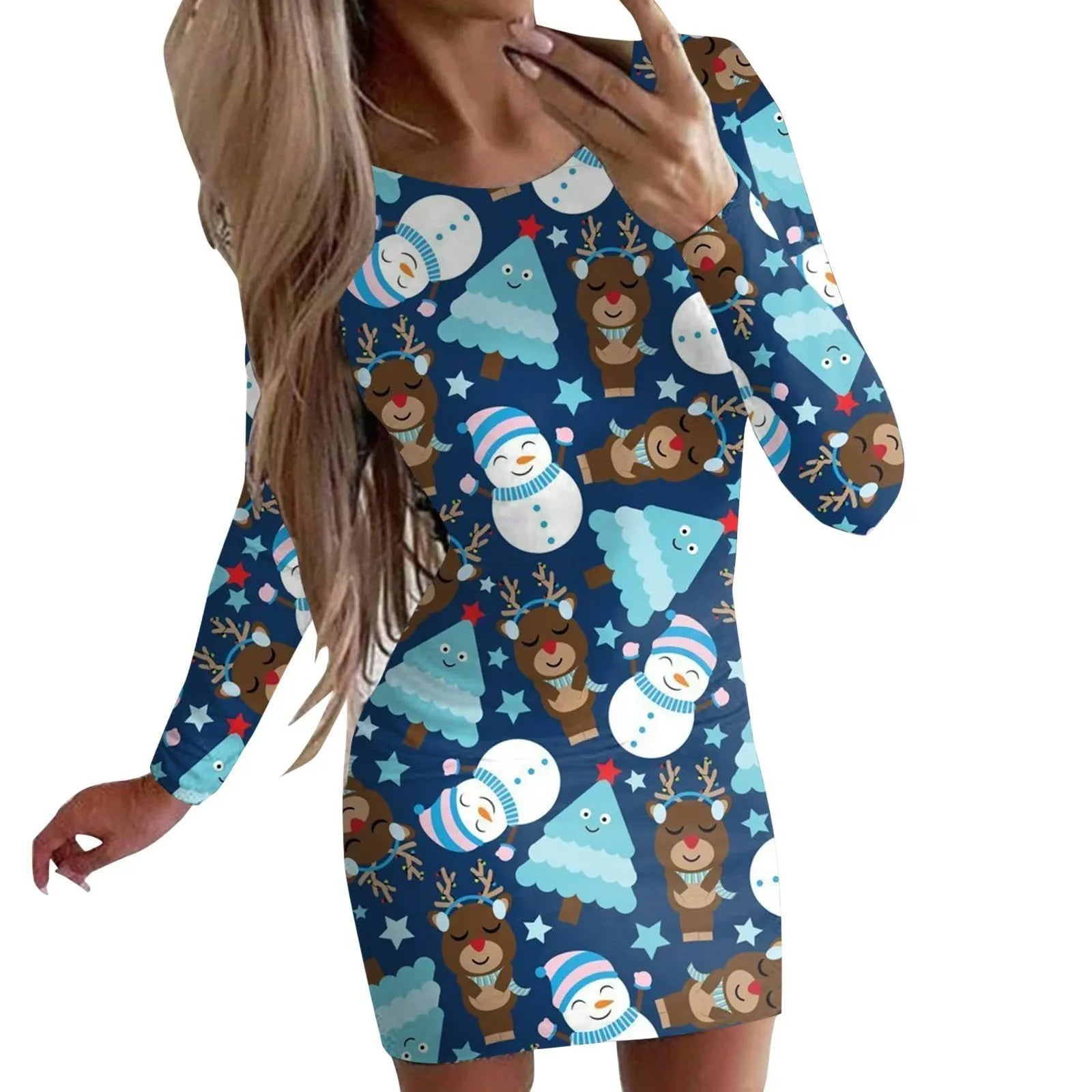 Women's printed Christmas dress with animal pattern in floral colour options
