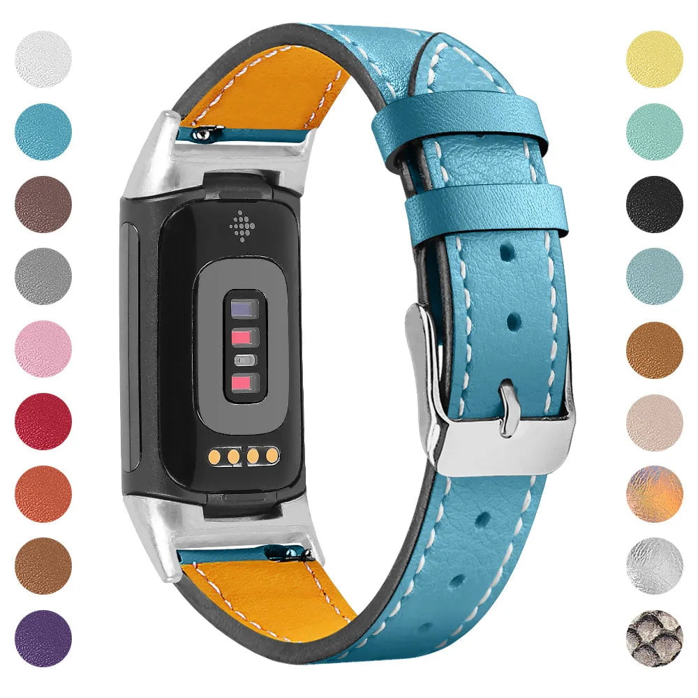 Genuine leather strap for Fitbit Charge 5 and Charge 6 smartwatches in multiple colour options.