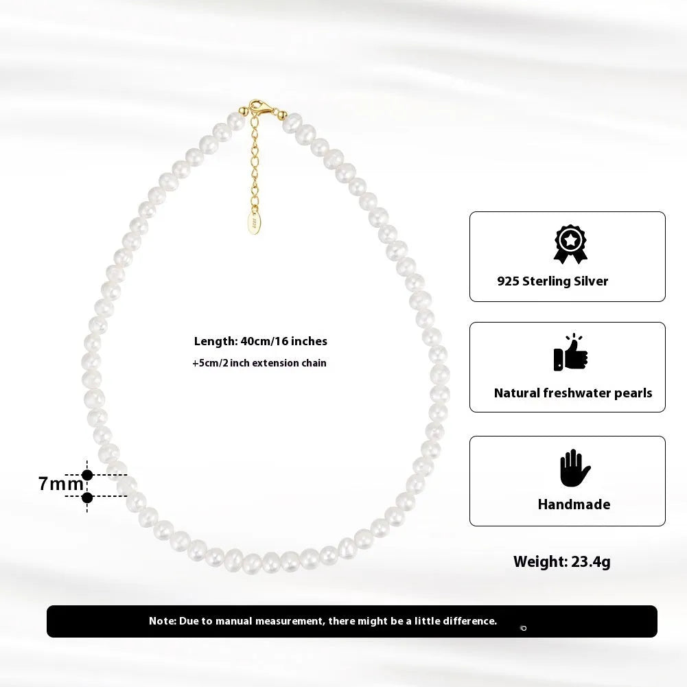 Women's freshwater pearl necklace with 925 sterling silver adjustable chain