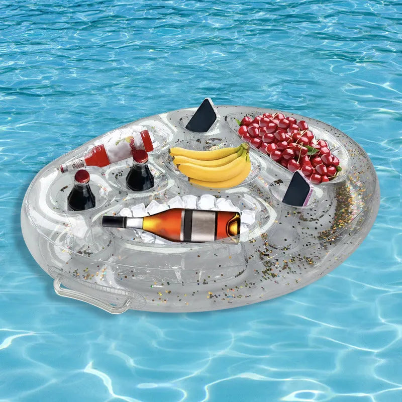 Inflatable ice bar set with cup holders and yellow ice bucket for party beverage cooling