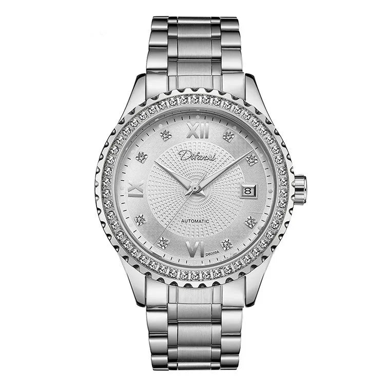 Men's waterproof automatic mechanical watch with gold case and black dial showing luminous elements