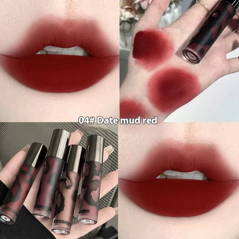 Lava Secret Matte Lip Mud Lipstick in 3.2g tube with no stain formula, shown in five colour shades.