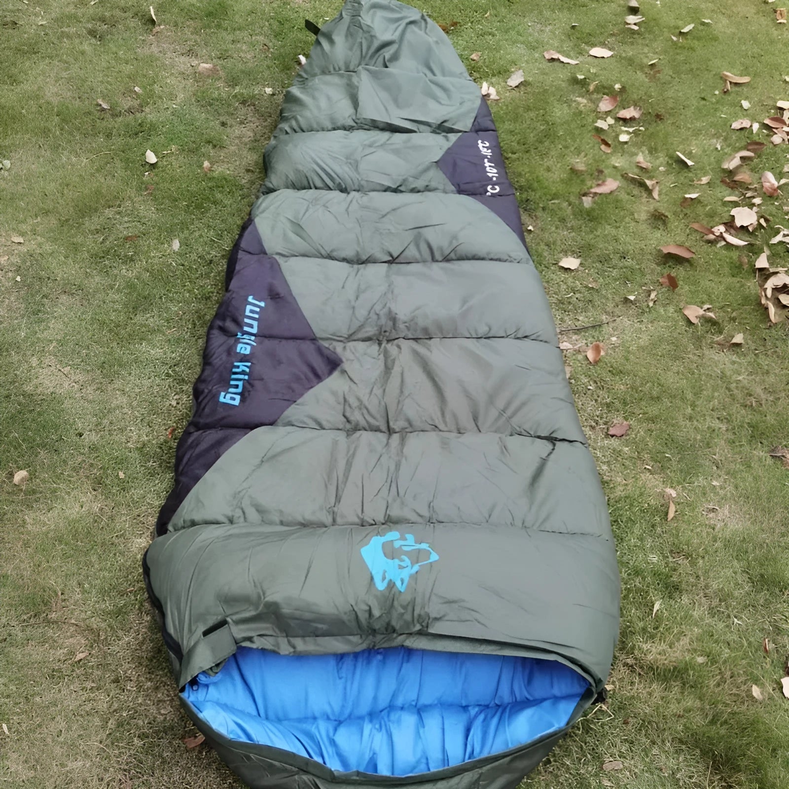 Outdoor mummy sleeping bag in Army Green colour with compression storage bag