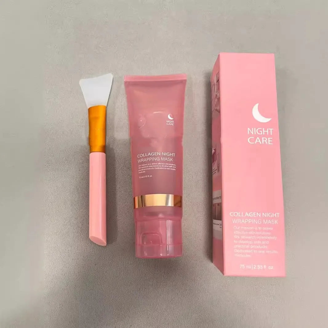 75ml collagen night mask bottle with application brush for overnight facial treatment