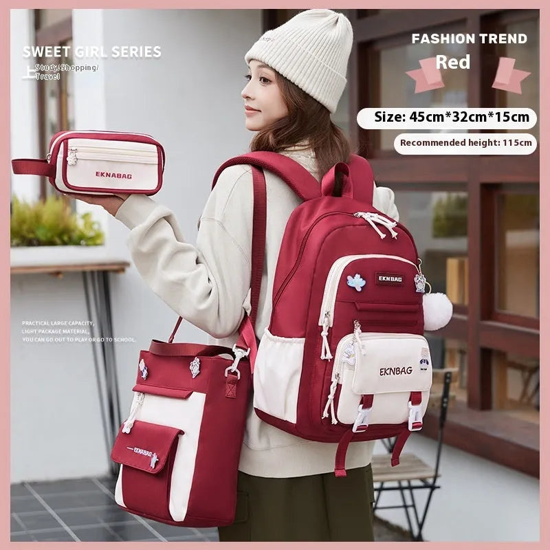 Girls' school backpack in Oxford cloth with curved shoulder straps and spine protection