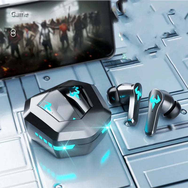 Black wireless in-ear sports headset with Bluetooth connectivity for phones and gaming