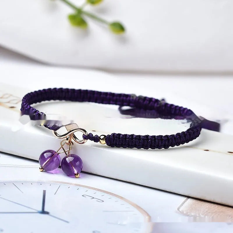 Natural Strawberry Quartz crystal bracelet with fruit-shaped design and adjustable length for women