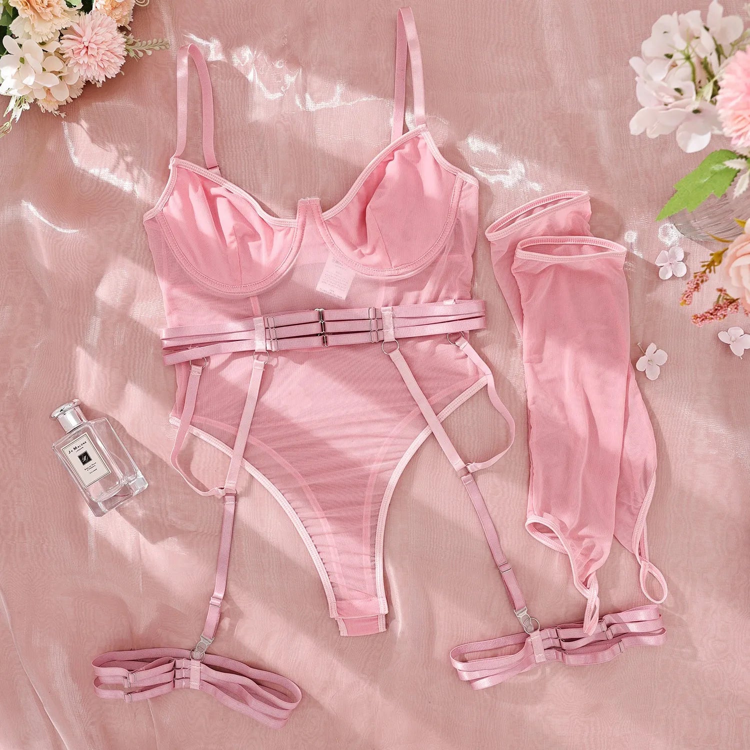 Transparent black mesh jumpsuit for women with form-fitting design for cosplay and sukumizu fashion